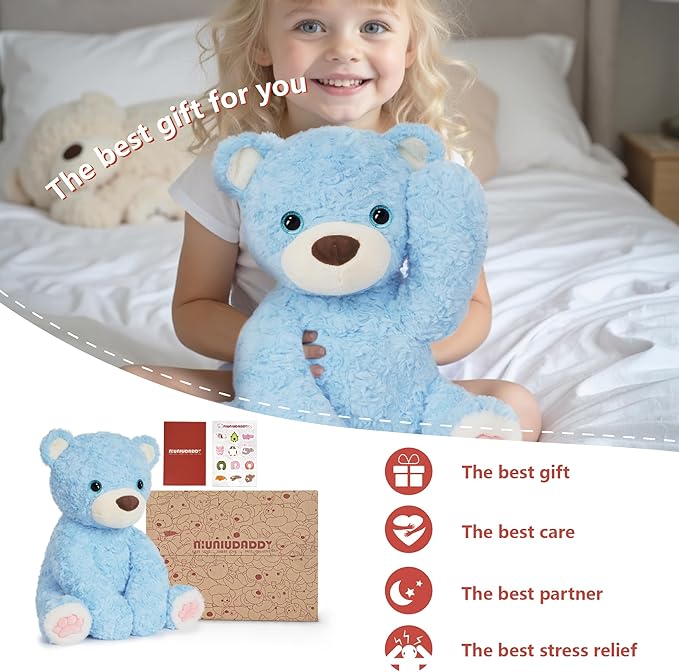 Niuniu Daddy 14" | 3.5 Pound Weighted Bear Stuffed Animal, Giant Blue Weighted Teddy Bear Plush Toy for Kids Adults, Large Big Cute Weighted Body Pillow Plush for Birthday Christmas Holiday Presents