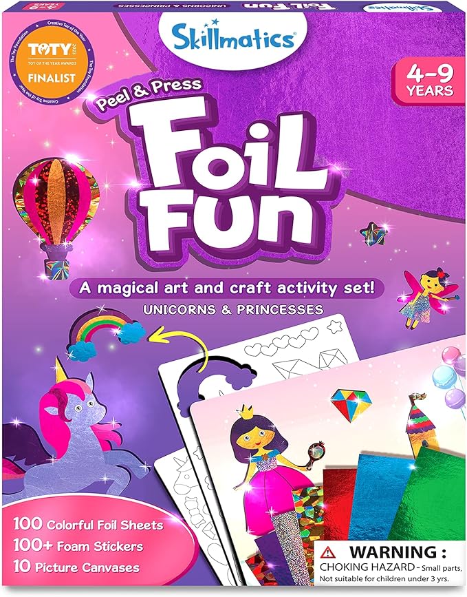 Skillmatics Foil Fun - Unicorns & Princesses, No Mess Art & Craft Kit for Kids, Craft Kits & Supplies, DIY Creative Activity, Travel Toys, Screen-Free Entertainment, Gifts for Ages 4, 5, 6, 7, 8, 9