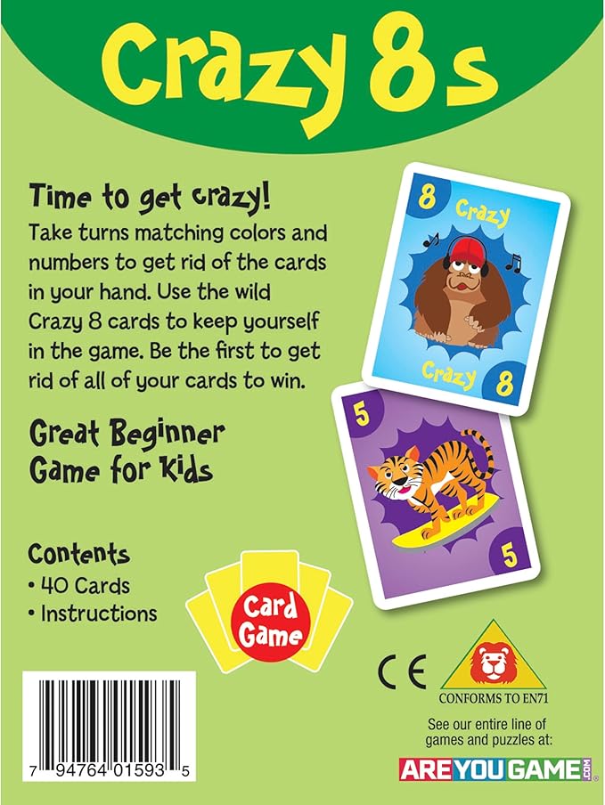 University Games Crazy 8s Card Game - Jumbo Size, Colorful Animal Cards for Kids Ages 4 and Up, Fun Family and Educational Game