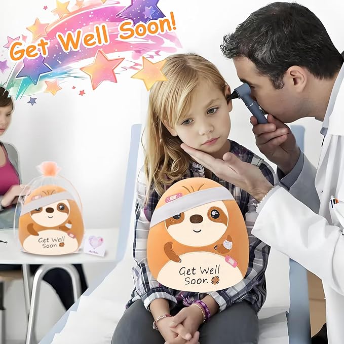 Get Well Soon Sloth Plush - Get Well Soon Stuffed Animal Healing Gift for Recovery, Sympathy and Cheerful Pillow Plush, 9 Inch
