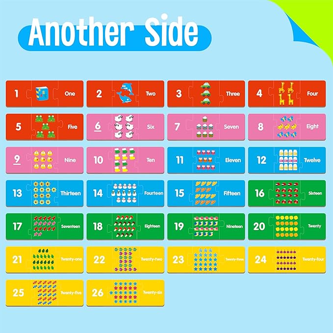 Alphabet & Number Puzzles, 26 Self-Correcting Matching Puzzle Set, 3-Piece Double-Sided Puzzle Cards, Educational Game for Kindergarten Readiness, Preschool Learning Activities, Homeschool Supplies