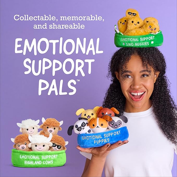 Emotional Support Highland Cows by Relatable, Cuddly Stuffed Animals and Plushies Set, Small Gifts for Mom, Includes 5 Highland Cows Plush Toys with Carrying Basket