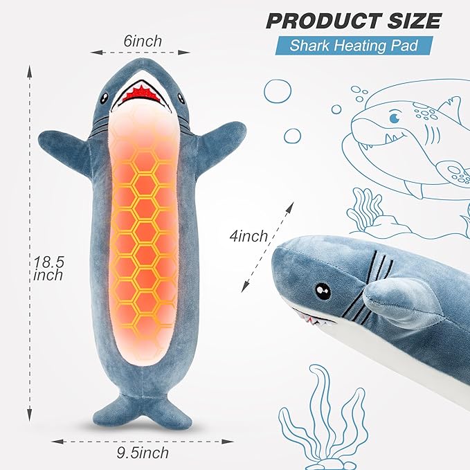 Shark Heating Pad for Period Cramps & Menstrual Pain Relief, Cute Heated Stuffed Animal Heating Pad Plush, Portable USB Heated Toy with Auto Shut Off for Women & Girls, Gift for Mom