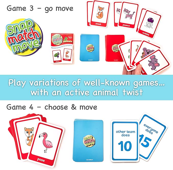 Animal Movement Cards - Active Games for Toddlers & Kids, Play Snap, Matching & Go Fish with Animal Cards, Animal Memory Matching Game Flash Cards, Recess Equipment & PE Equipment