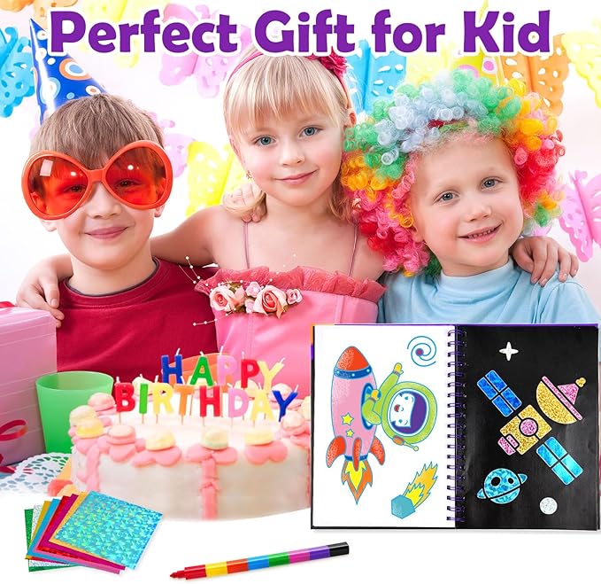 FUNNYB&G Foil Art Crafts for Kids Ages 4-8: Mother's Day 2026, Birthday Gift for Boys, Art and Crafts Supplies, Party Favors, Creative Toys for Boys 4 5 6 7 8 9 Years Old(Space)