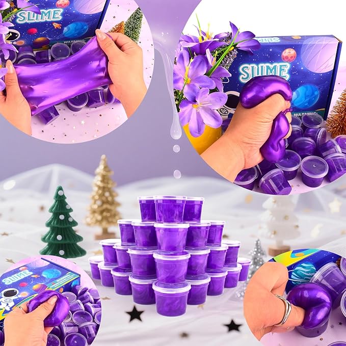 Galaxy Slime 24 Pack – Valentines Purple Slime Party Favors, Non-Sticky, Soft & Smooth for Birthday, Classroom Rewards, Stocking Stuffers, Goodie Bag Stuffer,Easter Basket Stuffers for Kids