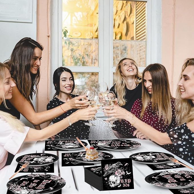 Qyeahkj 100 Pcs 40th Birthday Party Supplies Death to My 30s Paper Plates and Napkins Set Black Rose Gold Rip to My 30s Disposable Tableware Decorations for Women Thirties Funeral Youth Serve 25 Guest