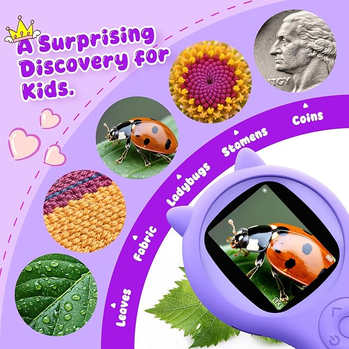 Microscope for Kids - Electronic Handheld Magnifying Glass for Children-STEM Outdoor Science Kit for Summer Travel & Camping Toy,Birthday Gifts Toys for 5-8 9-12 Year Old Girls（Purple）