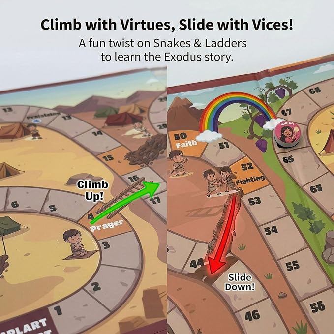 TRAVOFUN Exodus Magnetic Board Games for Kids Ages 3-5+, Foldable Travel Games & Bible Toys, Christian Snake and Ladders Family Game for Road Trip Activities & Sunday School Gifts