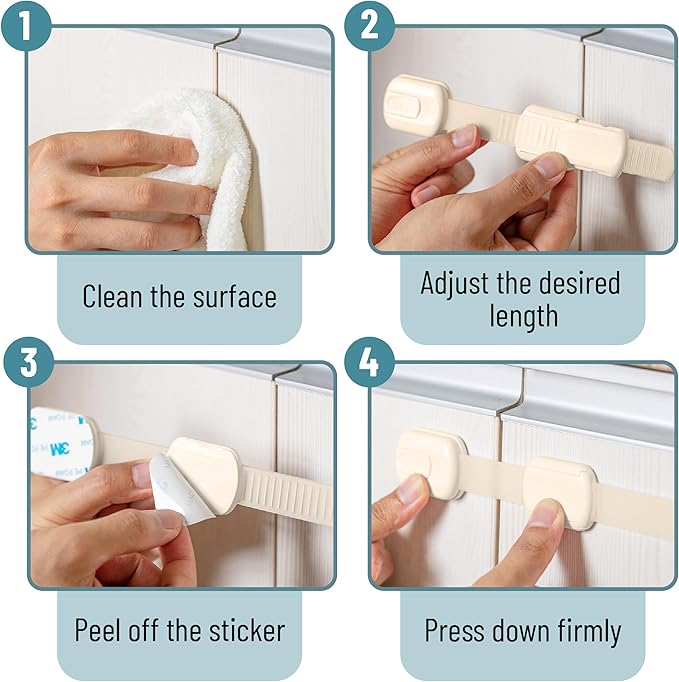 Bates- Child Safety Strap Locks, 6 Pack, Beige, Baby Cabinet Locks