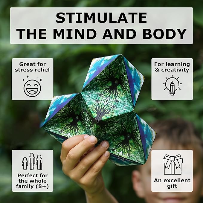 Shashibo Shape Shifting Box - Award-Winning STEM Fidget Toy with Ultra Strong Magnets - Puzzle Cube Transforms Into 100+ Shapes, Perfect Sensory Gift for Kids, Teens, and Adults (Blue Planet)
