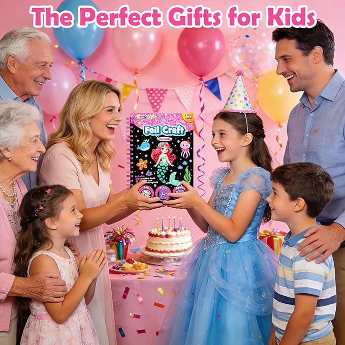 FUNNYB&G Foil Art Crafts for Kids Ages 4-8: Valentines Crafts for Kids 2026,Birthday Gift for Girls,Art and Crafts Supplies,Party Favors,Creative Toys for Girls Boys 4 5 6 7 8 9 Years Old(Mermaids)