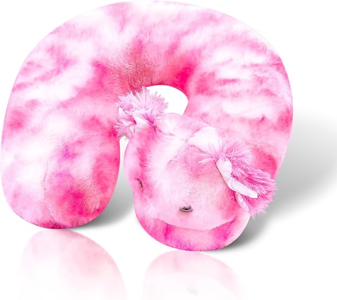 Cloudz Kids Super Soft N' Cuddly Animal Airplane Travel Neck Pillow! Keep Children Comfy and Supported with a Buddy While Traveling or just Resting at Home - Pink Axolotl