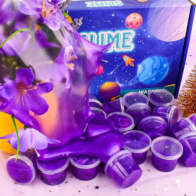 Galaxy Slime 24 Pack – Valentines Purple Slime Party Favors, Non-Sticky, Soft & Smooth for Birthday, Classroom Rewards, Stocking Stuffers, Goodie Bag Stuffer,Easter Basket Stuffers for Kids