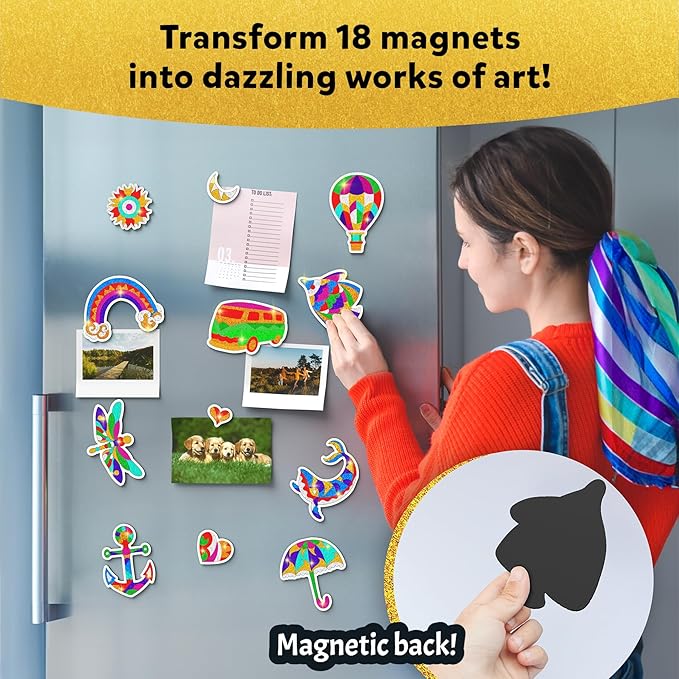 Skillmatics Foil Fun - Pretty Patterns, 18 DIY Magnets Mess-Free Art, Colorful Creative Party Activity, Craft Kits, 60+ Foam Stickers, Gift for Kids, Teens, Adults, Families, Screen-Free Entertainment