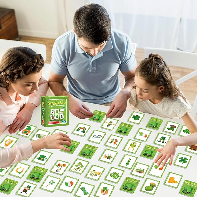 gisgfim 100 PCS Memory Matching Game St. Patrick's Day Concentration Memory Games Card for Kids Educational Ages 3-8 A Fun & Fast Shamrock Theme Matching Games
