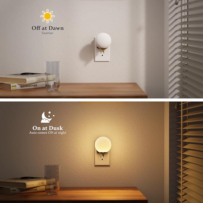 JandCase LED Night Light, 3000K Warm Night Lights Plug into Wall [2 Pack], 0-100LM Dimmable Night Lights with Dusk to Dawn Light Sensor, Plug in Nightlights for Bathroom Bedroom