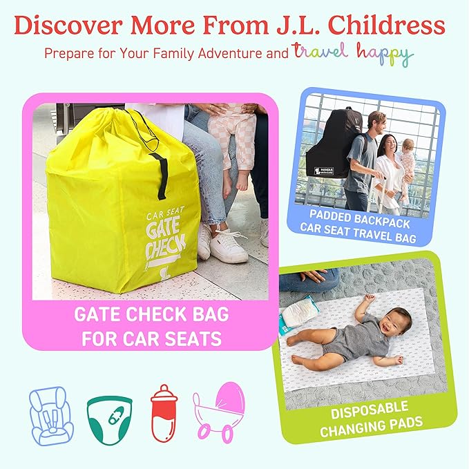 J.L. Childress Gate Check Bag for Single & Some Double Strollers - Travel Bag for Airplane, Fits Most Standard Baby Strollers, Airport Accessories Gate Check, Flying Essentials - Neon Yellow
