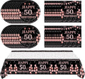 41Pcs 50th Birthday Decorations for Women, Vintage 50 Birthday Black and Rose Gold Disposable Paper Plates and Napkins Party Supplies for 20 Guests, 41Pcs Include 7" Plates Napkins and Tablecloth