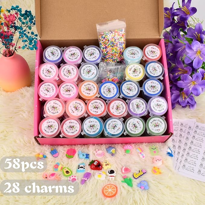 58-Pack Butter Slime Kit – Mini Slime Party Favors for Girls & Boys, Scented Bulk Slime Supplies for Kids, Soft & Non-Sticky Stress Relief Toy, Birthday Goodie Bag Stuffers