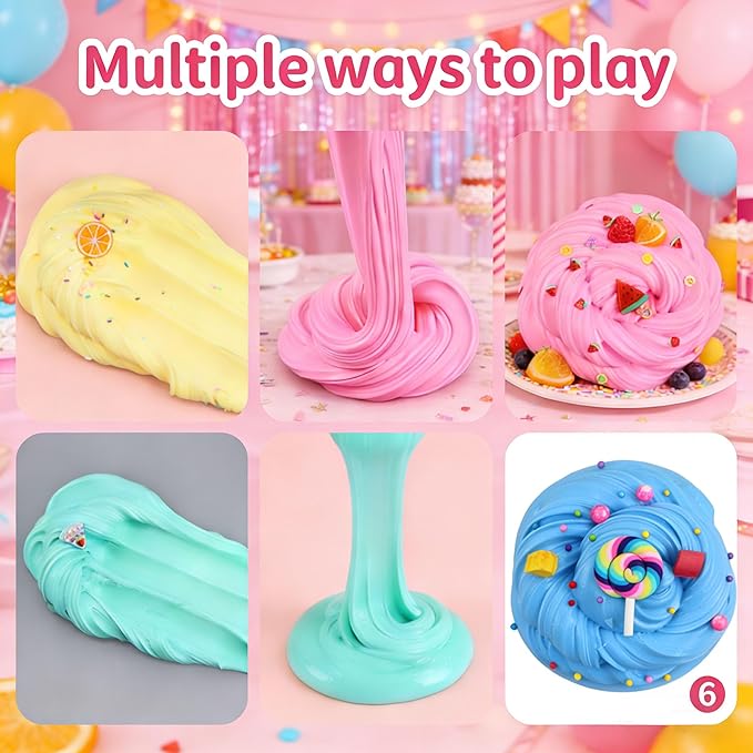 6 Pack Butter Slime Kit,Super Soft Stretchy Non-Sticky, Birthday Gifts for Girls and Boys, Stress Relief Toy