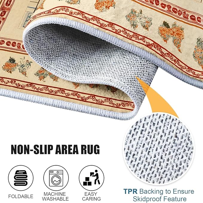 Area Rug 3 x 5 ft Living Room Non-Slip Geometric Rectangular Snake Ladder Floor Carpet, Beige Soft Low-Pile Washable Large Area Rugs - Bedroom Dining Room Kitchen Mat