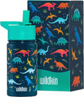 Wildkin Kids 14oz Stainless Steel Water Bottle – BPA-Free, Leakproof, Insulated, Easy-Clean - Jurassic Dinosaurs