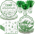 168Pcs Camp Bachelorette Party Decorations Scalloped Mountain Camp Plates and Napkins Cups Tableware Sets Camping Bachelorette Decoration for Bridal Shower Wedding Engagement Party Supplies Serves 24