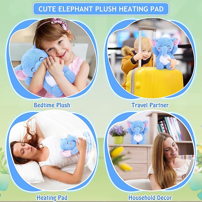 Elephant Microwavable Heating Pad-1.2lb Heating Pads for Cramps &Period Pain Relief for Women & Kids,Soft Pillow Plush Toy,Heatable Stuffed Animals, Bedtime Gift for Women Kids Stuffed Animals