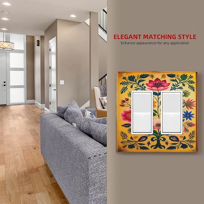 Decorative Art Light Switch Covers BlackCat&Flowers 2 Gang Dual Rocker Outlet Switch plate Faceplate GFCI for Home Decor