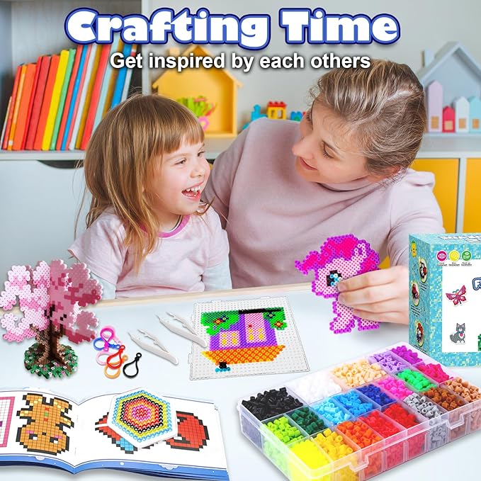 FUNZBO 5200 5mm Fuse Beads Kit - 24 Colors | 66 Patterns, School Crafts Toys for Girls Ages 8-12, Arts and Crafts for Kids Ages 6-8, Birthday Gifts for Girls Boys Age 5 6 7 8 9 10 11 12 Year Old