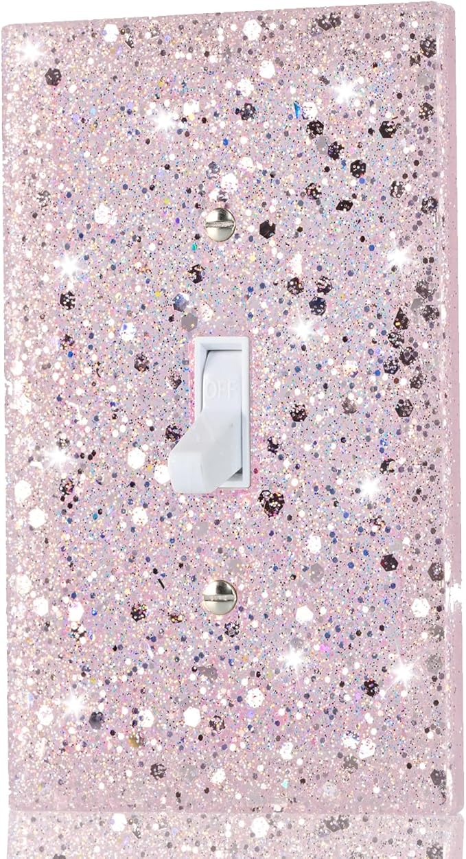 Pink Glitter Light Switch Cover - Sparkling Wall Plate 5.1"x3.15", Home Decor, Single Toggle