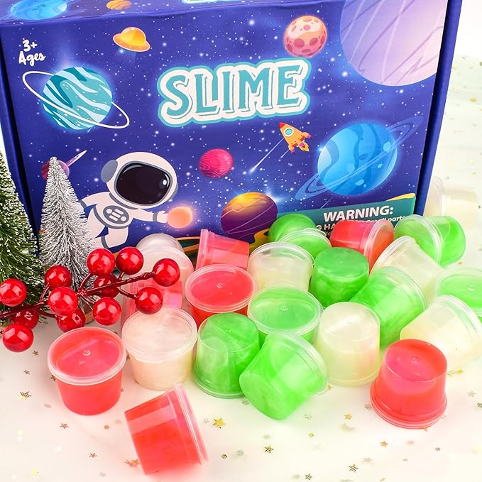 Galaxy Slime 24 Pack – Red, Green & White Slime Party Favors, Non-Sticky, Soft Slime Kit for Classroom Prizes, Christmas Stocking Stuffers, Goodie Bag Stuffers,Easter Basket Stuffers for Kids
