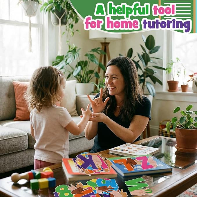 Resurhang 37 Pcs ASL Alphabet Number Card Colorful Learning ABC Number 0-10 American Sign Language Flash Cards Alphabet Poster Bulletin Board Wall Decor for Kindergarten Classroom(Bright Color)
