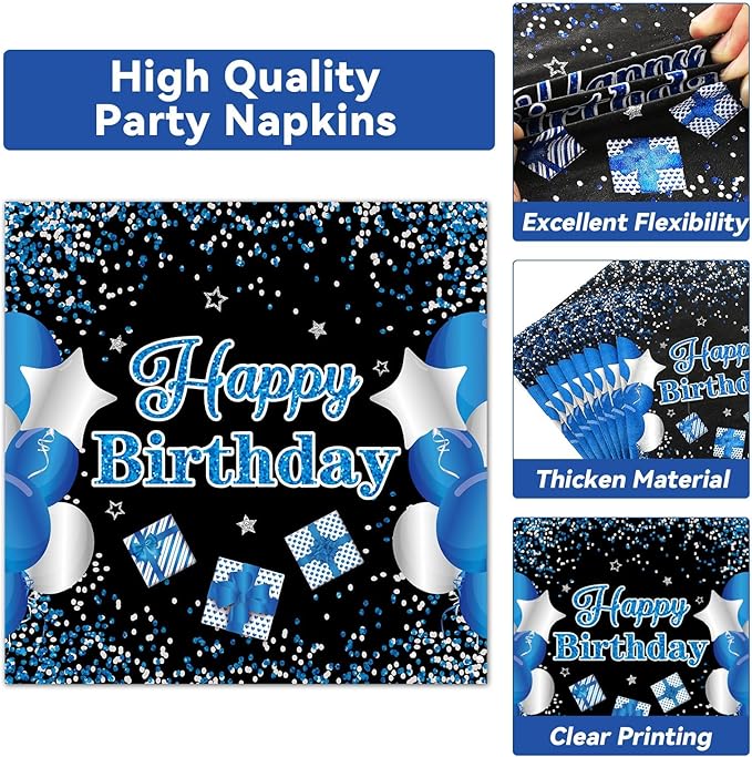 Qyeahkj 100 Pcs 10th Birthday Decorations for Boys Official Teen 10th Supplies Plate Napkin Forks Set Disposable Blue 10th Birthday Tableware Paper Plates Dinnerware for Kids Teenager Favors Serve 25
