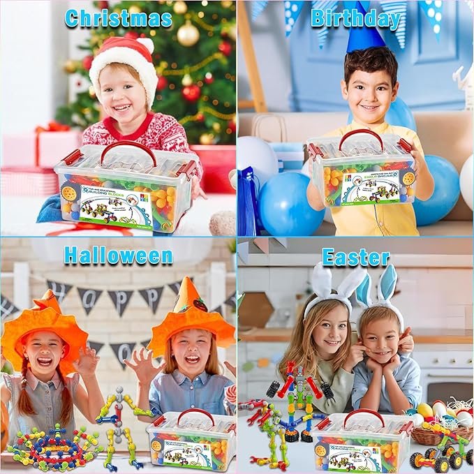 Huaker Stem Building Toys for 3 4 5 6 7 8 Year Old Boys Girls Kids,125 Pieces Building Blocks Educational Learning Toys with Large Storage Box,Ideal Christmas Birthday Gifts