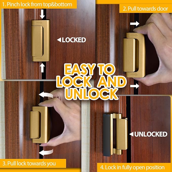 Home Security Door Reinforcement Lock: Metal Door Locks for Front Door Locks for Kids Safety Child Proof Door Latch for Top Deadbolt Lock Home Defender Flip Door Guardian Lock Withstand 800 lbs Inside