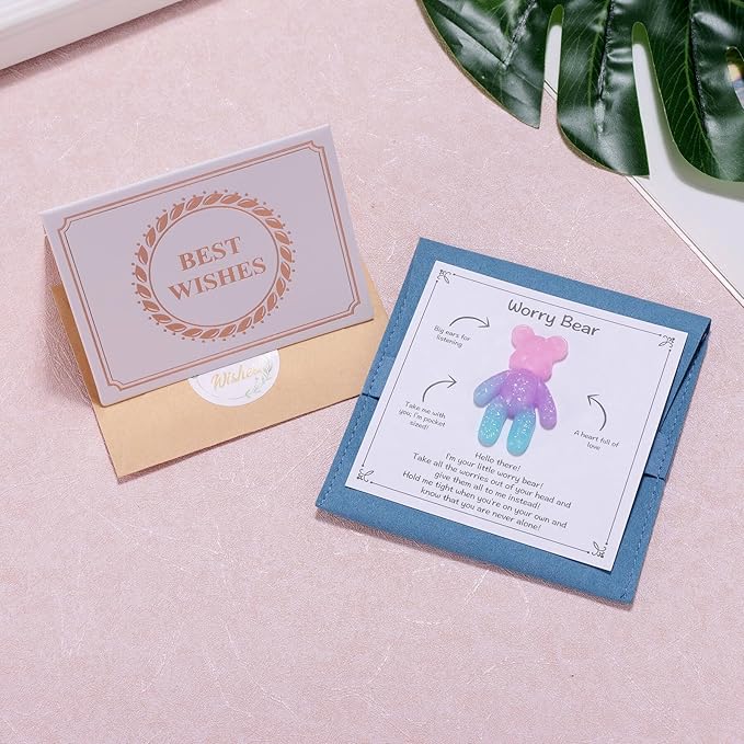 Aesnefe Pocket Bear Hug, Anxiety Relief Gifts for Men Women, Mental Health Positivity Gift, Stress Relief Gifts for Her, Comforting Gift for Son Daughter Back to School, Pink Blue
