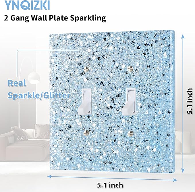 Light Switch Cover Plate - Shiny Blue Mirror Finish (2-Gang,5.1" x 5.1") - Sparkle Double Toggle Wall Plate