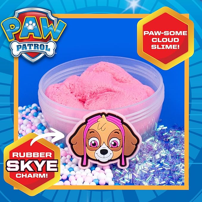 Paw Patrol SLIMYGLOOP Mix'Ems Bubblegum Cloud Slime, 2.5 oz With Fun Mix-Ins, Rubber Skye Charm, Toys for 3 Year Old Boys, Fidget Toy, Super Soft Non-Sticky Stress Relief Toy