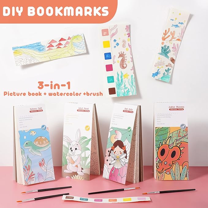 Cavnewt Pocket Watercolor Painting Book,21-Pages,Travel Paint Watercolor Coloring Book Set for Kids 3-8 Years Old,Boys and Girls Party Birthday Thank You Exchange Art Craft Gifts-Undersea World