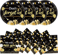 48Pcs We Will Miss You Paper Plates and Napkins Farewell Party Decorations Goodbye Party Supplies Black and Gold Going Away Disposable Tableware Set for Leaving Retirement Graduation Serve 24