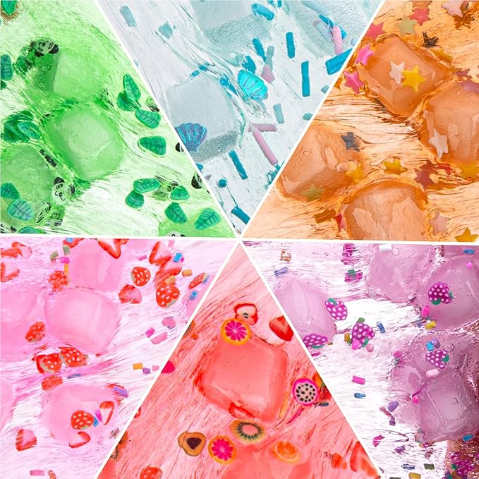 18 x 80 mL Big Premade Slime Kit - 48 FL OZ Slime with 6 Butter, 6 Cloud & 6 Clear Crystal Slimes Varieties - Party Favors for Kids, 56 Pcs Slimes Pack with Jelly Cube Add-ins