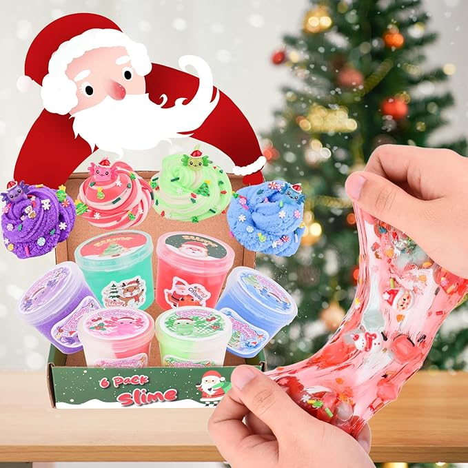 Christmas Slime Kit for Kids - 6 Pack Axolotl Slime with Butter, Cloud & Crunchy Jelly Cube Textures. Soft & Non-Sticky, Birthday Gifts, Xmas Stocking Stuffers & Party Favors for Girls and Boys