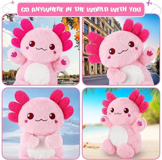 Pink Axolotl Microwavable Heating Pad Stuffed Animals-1.2lb Weighted Heating Pads for Cramps &Period Pain Relief Soft Plush Toy,Coolable & Heatable Stuffed Amimals, Birthday Gift for Women Kids