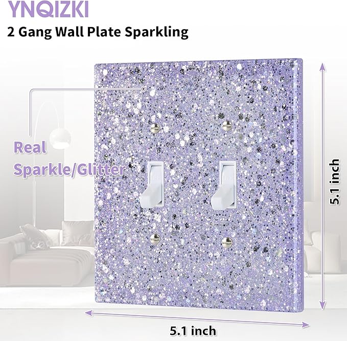 Light Switch Cover Plate - Shiny Purple Glossy Finish (2-Gang,5.1" x 5.1") - Sparkle Double Toggle Wall Plate