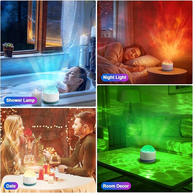 Ocean Wave Projector Light, Rechargeable 16 Color Ocean Lamp Ambient Lighting Night Light Projector Mood Lighting with Dimmable & Remote for Kids Bedroom Teen Girl Gift Room Decor - 2P