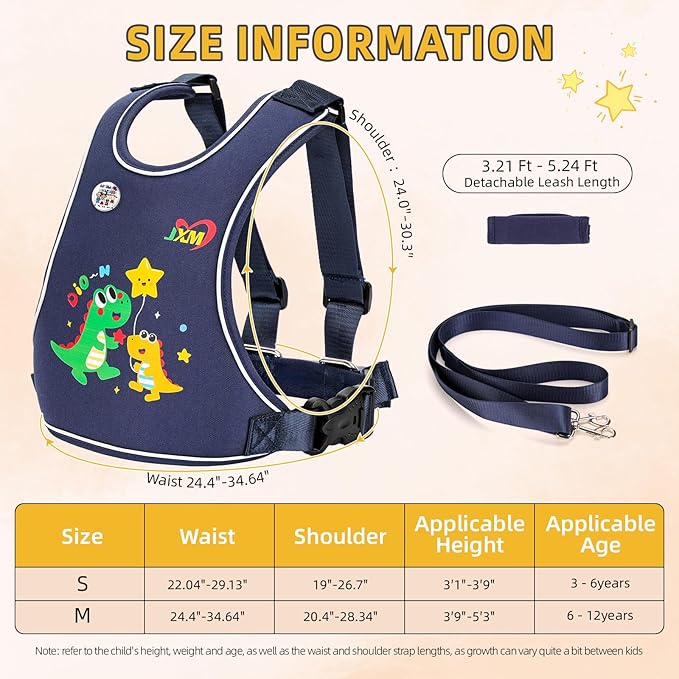 Safety Walking Harness for Big Kids 6-12, Anti-Elopement Vest Harness for Autism Special Needs ADHD, Reflective Leash with Handle for Autistic, Active Children, Adjustable Tether for Travel and Crowds