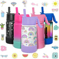 CHILLOUT LIFE 12 oz Kids Insulated Water Bottle for School with Straw Lid Leakproof and Cute Waterproof Stickers, Personalized Stainless Steel Thermos Flask Metal Water Bottle for Girls & Boys