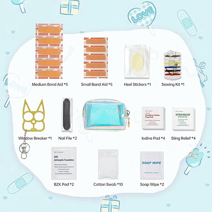 Kitgo Mini First Aid Emergency Clutch Kit -Mother Day Gift Compact Safety Pouch Party Bag with 27 Essential Items for Girl Lady Mother Wife Nurse for Girl Lady Mother Wife Nurse